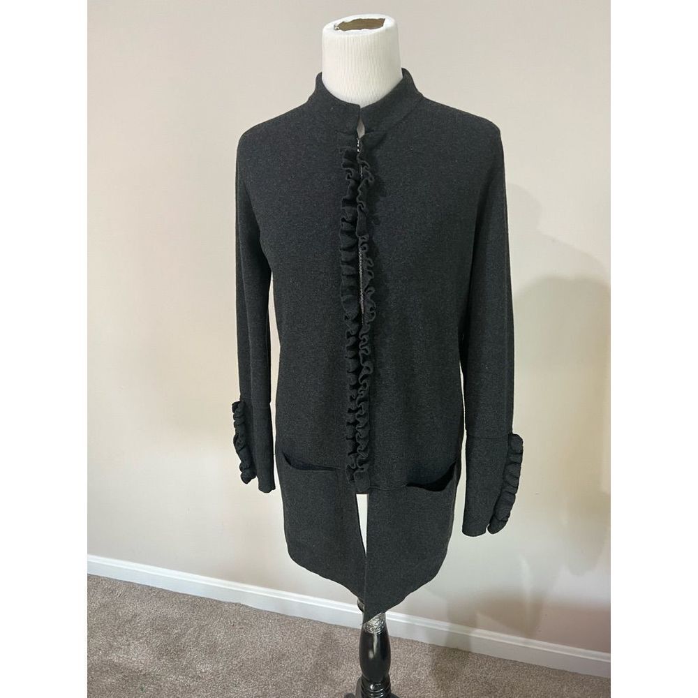Woman's cardigan Wool Dark grey zip Made In Italy si…